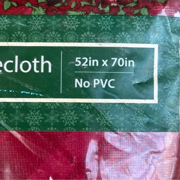 Vintage Santa vinyl table covering felt bottom reusable red tablecloth NWT - Picture 3 of 10